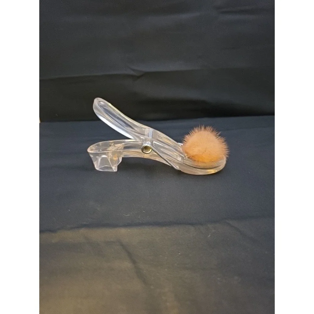 Vintage Clear Acrylic Shoe‎ Slipper Desk Letter Memo Holder Novelty Pompom